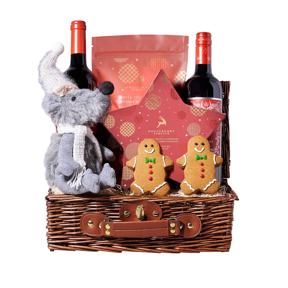 Holiday Wine &amp; Gingerbread Men Gift, wine gift, wine, christmas gift, christmas, holiday gift, holiday, gingerbread gift, gingerbread, gourmet gift, gourmet, Blooms Canada- Blooms Canada Delivery