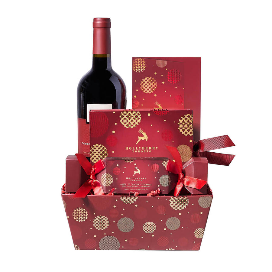 Holiday Wine & Truffle Gift Tray, wine gift baskets, Christmas gift baskets, gourmet gift baskets, holiday gifts, holiday, christmas gift, christmas, wine gift, wine, chocolate gift, chocolate, Blooms Canada Delivery