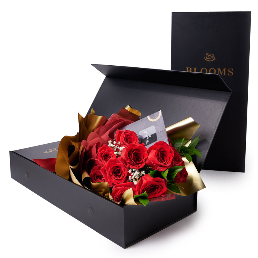 Valentine's Day 12 Stem Red Rose Bouquet With Designer Box, Canada Same Day Flower Delivery, roses, Valentine's Day gifts. Blooms Canada- Blooms Canada Delivery