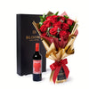 Valentine's Day 12 Stem Red Rose Bouquet With Box & Wine, roses, wine, Valentine's day gifts, Canada Same Day Flower Delivery. Blooms Canada- Blooms Canada Delivery