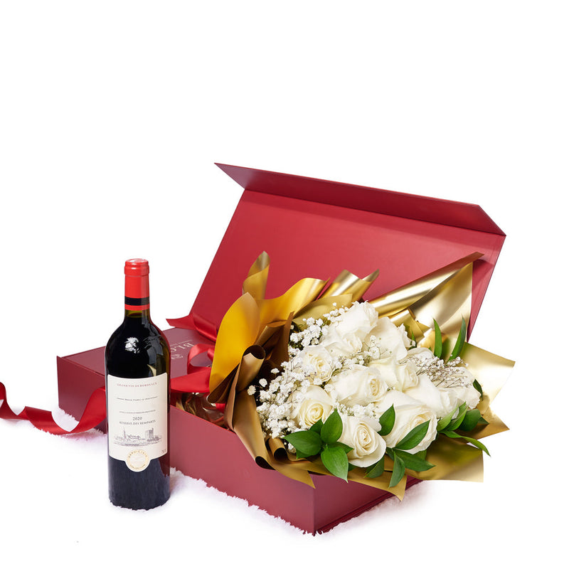 Grand Red Rose Gift With Chocolate & Wine