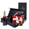 Valentine's Day 12 Stem Red & White Rose Bouquet With Box & Champagne, Valentine's Day gifts, roses, champagne gifts, Canada Same Day Flower Delivery. Blooms Canada - Blooms Canada Delivery