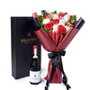 Valentine’s Day 12 Stem Red & White Rose Bouquet With Box & Wine, Valentine's Day gifts, roses, wine gifts,Canada Same Day Flower Delivery. Blooms Canada- Blooms Canada Delivery