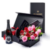 Valentine’s Day 12 Stem Red & Pink Rose Bouquet With Box & Champagne, Canada Same Day Flower Delivery, Valentine's Day gifts, roses. Blooms Canada- Blooms Canada Delivery