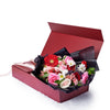 Valentine's Day Seasonal Bouquet & Box, seasonal blooms gathered with Salal and Baby's Breath and wrapped with designer ribbon inside a red designer box, Holiday gifts from Blooms Canada - Same Day Canada Delivery.