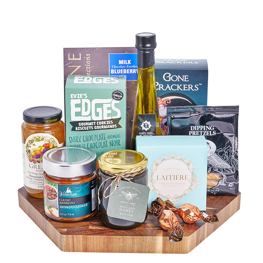 Long Point Party Platter, luscious spreads, crunchy snacks, and gourmet sweet treats, guaranteeing a memorable and cherished gift, Gourmet Gifts from Blooms Canada - Same Day Canada Delivery.