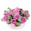 Luxe Passion Flower Box, pink roses and eucalyptus in a round pink hat box, Flower Gifts from Blooms Canada - Same Day Canada Delivery.