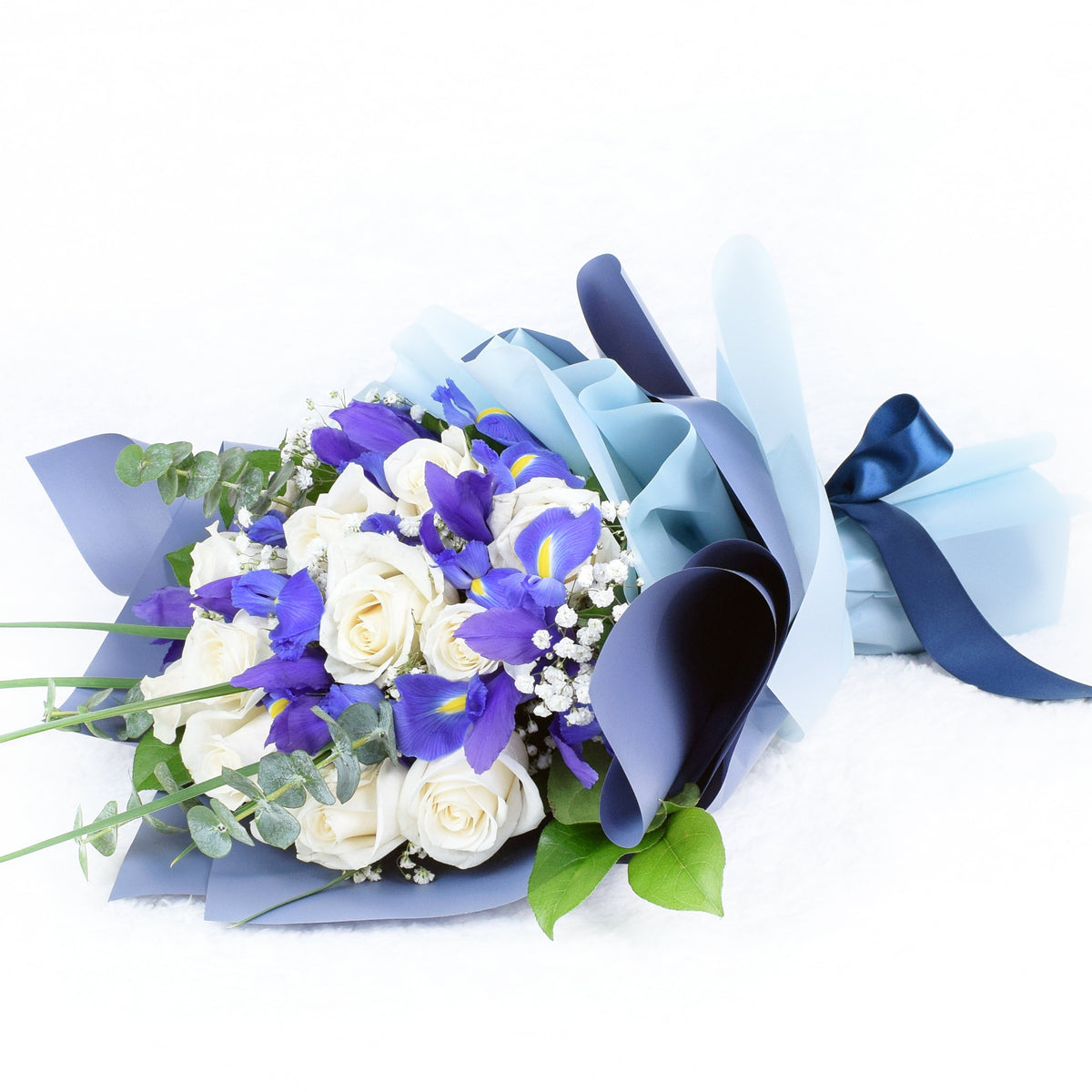 Muted Grace Mixed Floral Bouquet - White Roses and Iris, – Canada Blooms - Canada Delivery