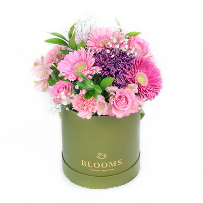 Perfect Pink Mixed Arrangement - Mixed Floral Hat Box Gift - Same Day Blooms Canada Delivery