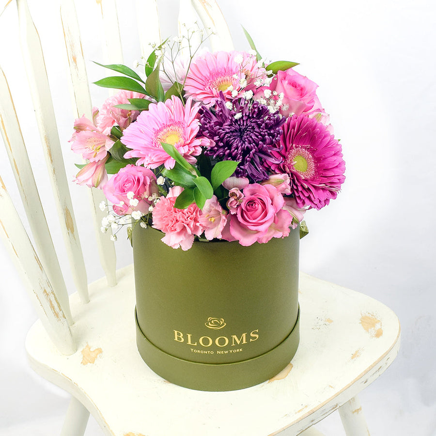 Perfect Pink Mixed Arrangement - Mixed Floral Hat Box Gift - Same Day Blooms Canada Delivery