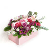 Pink and white mixed floral arrangement in a pink toolbox. Same Day Canada Delivery.