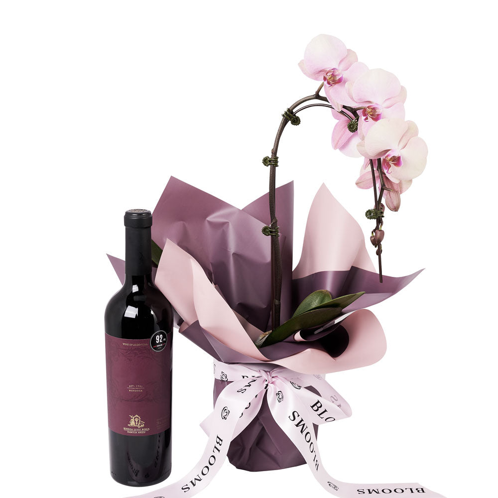 Pure & Simple Flowers & Wine Gift - Orchid plant and Wine Gift Set – Canada Blooms - Canada Delivery