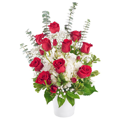 Rose & hydrangea floral arrangement. Same Day Canada Delivery, Blooms Canada Delivery