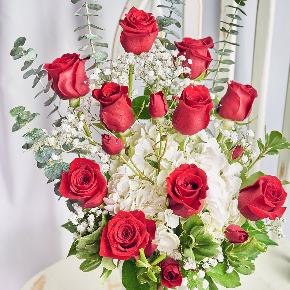 Rose & hydrangea floral arrangement. Same Day Canada Delivery – Canada Blooms - Canada Delivery