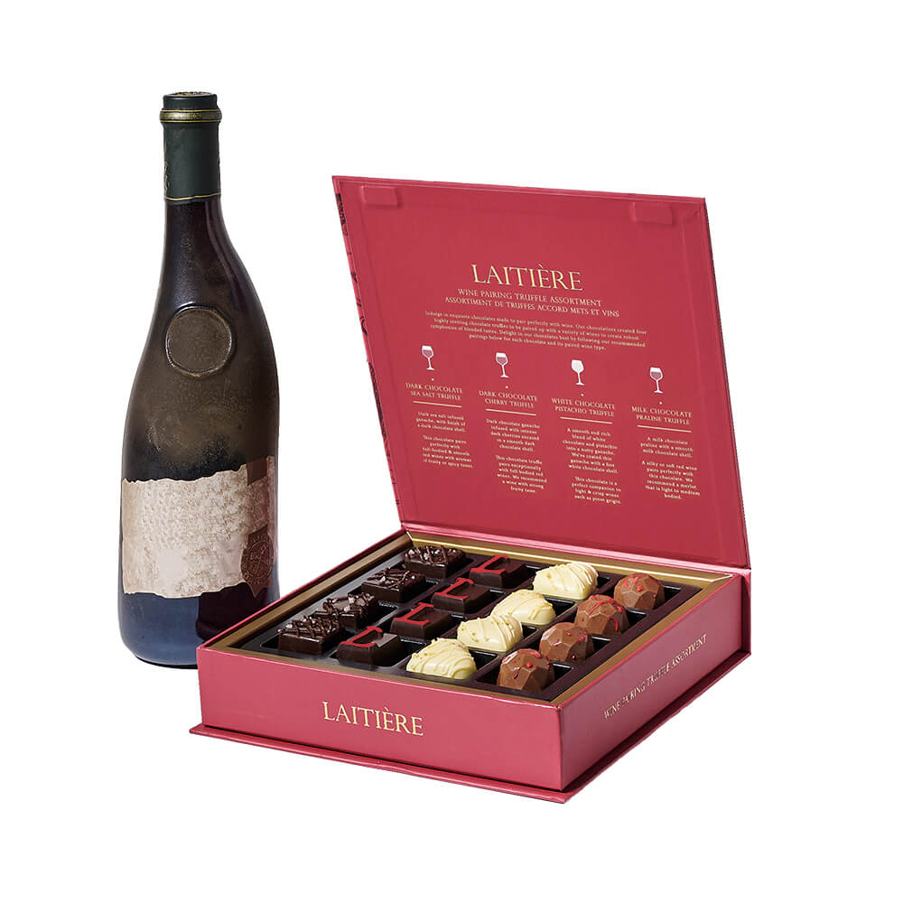 Stunning Wine & Truffle Pairing Gift, bottle of wine and a box of wine-inspired chocolate truffles, Wine Gifts from Canada Blooms - Canada Delivery