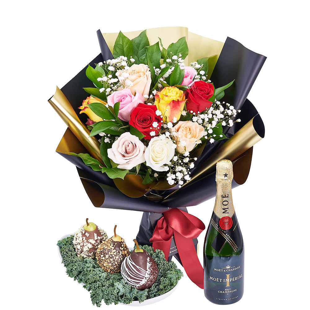 Sweet Surprises Forever Flowers & Champagne Gift - Wine and Bouquet Gift - Same Day Blooms CanadaDelivery