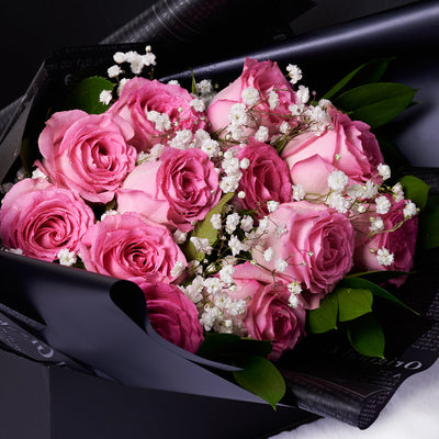 Valentine's Day 12 Stem Pink Rose Bouquet With Box & Bear, Valentine's Day gifts, Canada Same Day Flower Delivery, plush gifts. Blooms Canada- Blooms Canada Delivery