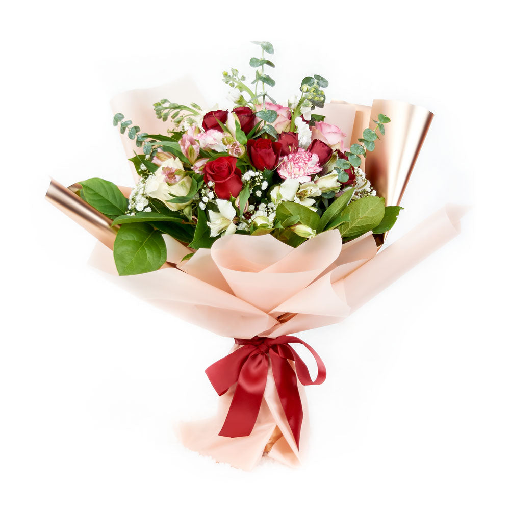 Red, white, and pink mixed bouquet – Canada Blooms - Canada Delivery