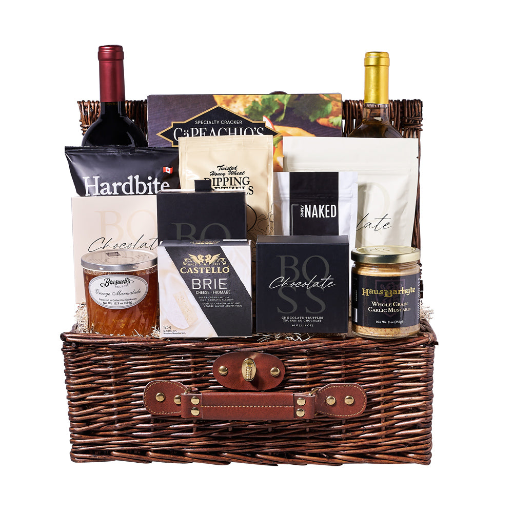 Wine & Snack Assortment Basket, wine gift, wine, gourmet gift, gourmet, chocolate gift, chocolate, gift basket, gift, – Canada Blooms - Canada Delivery